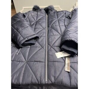 Blue Puffer Faux Rim Lined Detachable Hood Jacket Coat 2X International Detail